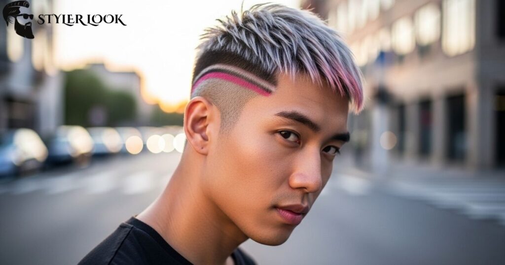 Buzz Cut with Colored Highlights (Platinum, Silver, Pink)