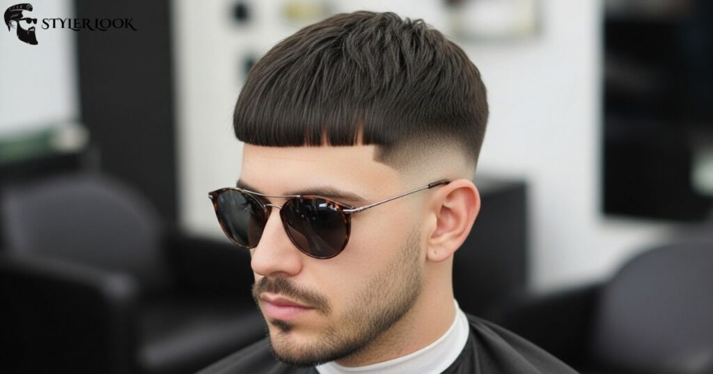 Blunt Textured Fringe with Low Taper Fade