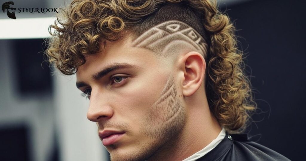 Curly Mullet with Shaved Designs