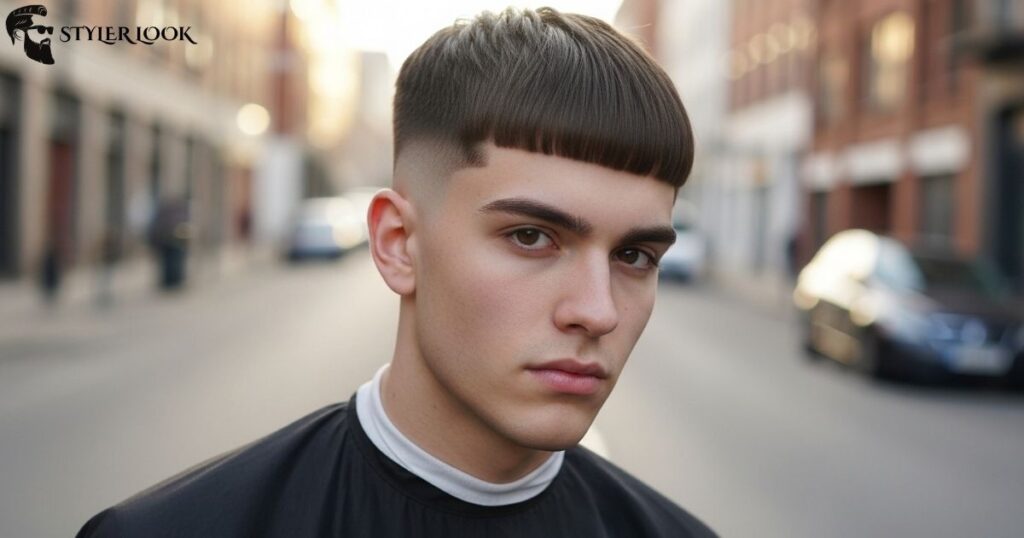 Fade haircut paired with blunt fringe for a bold modern style
