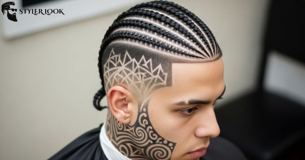 High Fade with Braids or Hair Tattoos