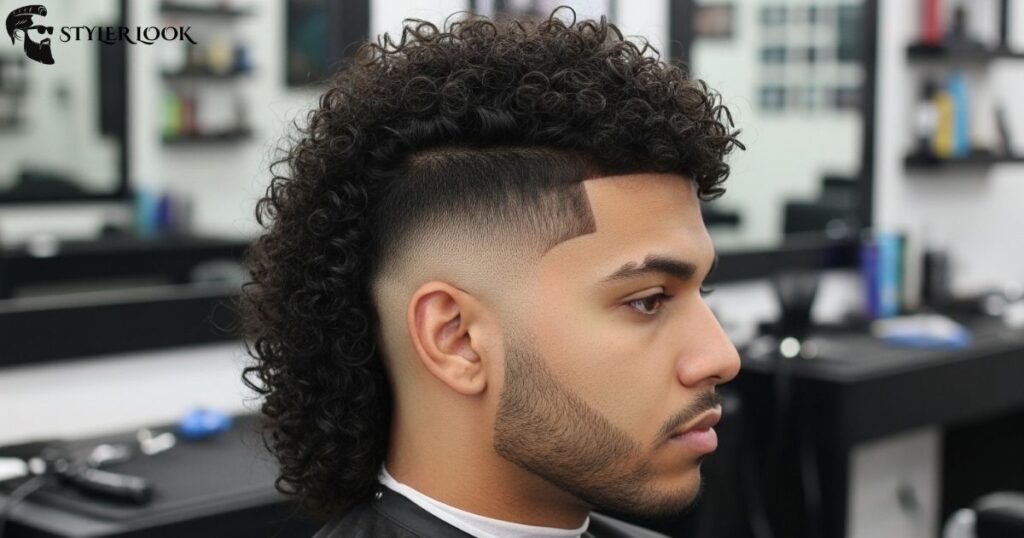 Long Curly Taper Fade Mullet