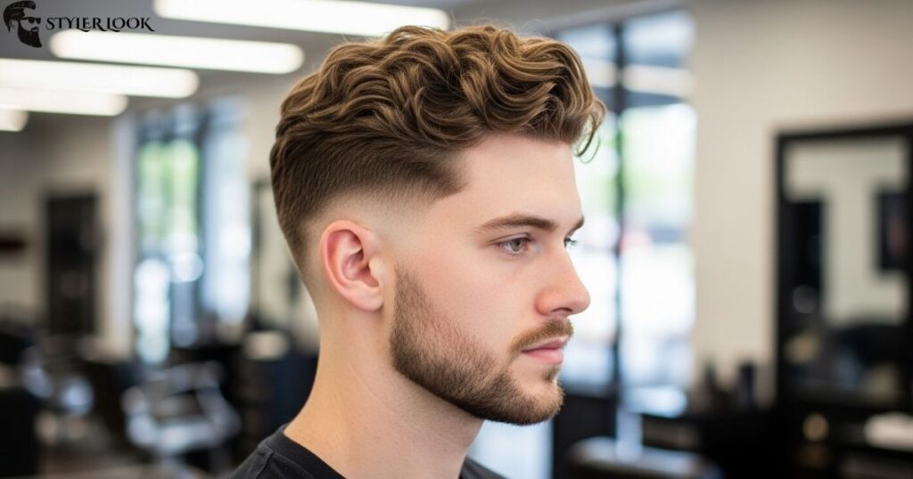 Low Taper Fade White Male with Curly or Wavy Top Style