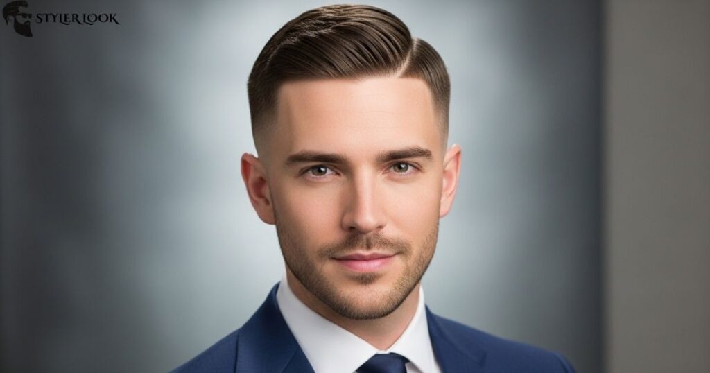 Low Taper Fade White Male with Side Part