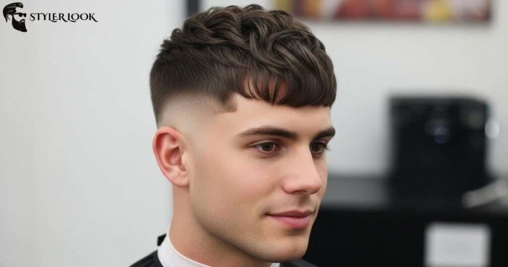 Low taper fade with textured fringe showing smooth blend and layered structure.