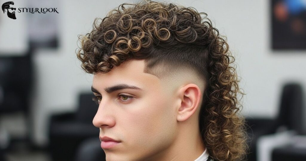 Mid Taper Fade Curly Mullet