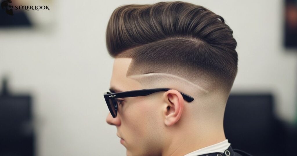 Sharp High Taper Fade with Quiff or Pompadour