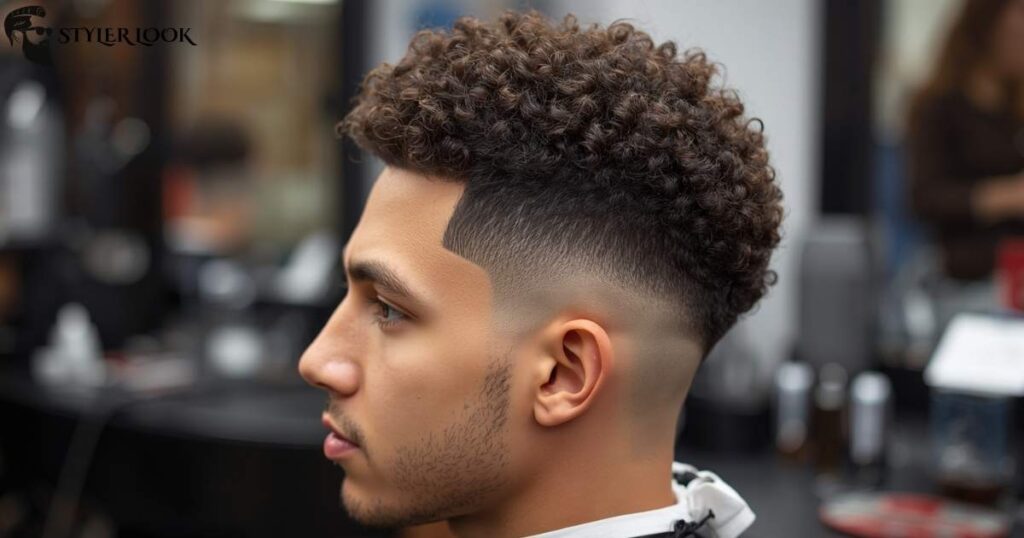 Low Taper Fade Curly Hair Long Top