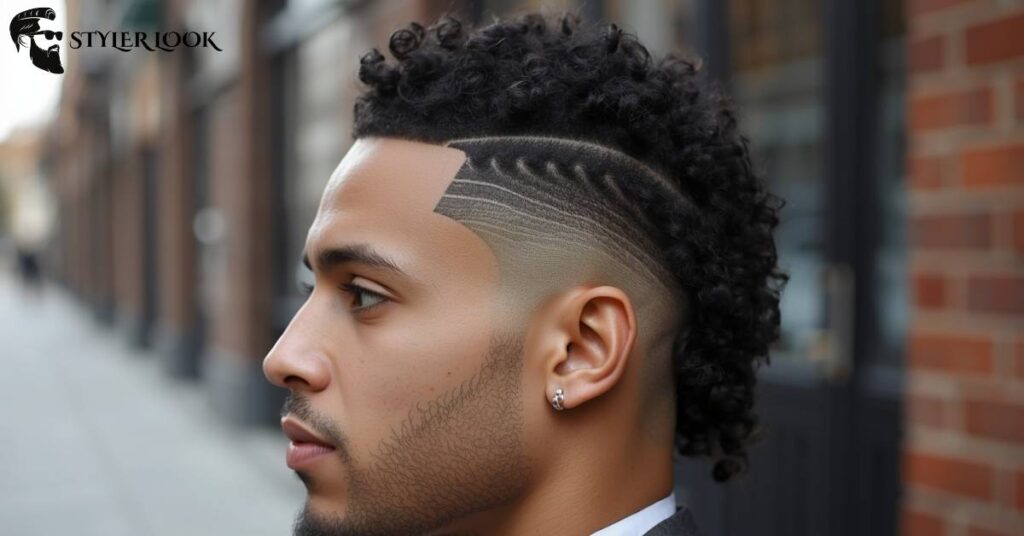 Low Taper Fade Curly Hair Mohawk Style