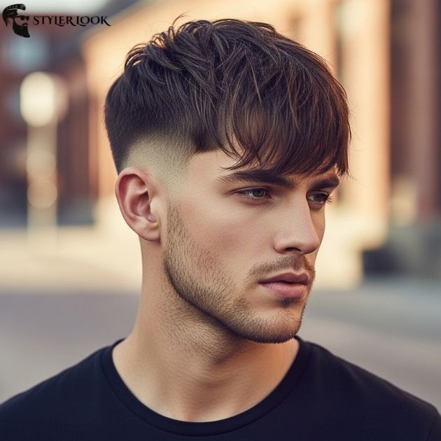 Low Taper Fade Messy Fringe Straight Hair