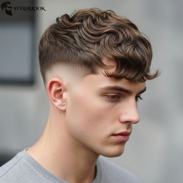 Low Taper Fade Textured Fringe for Wavy Hair