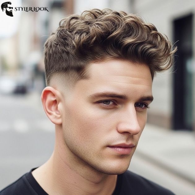 Low Taper Fade with Messy Curly Hair