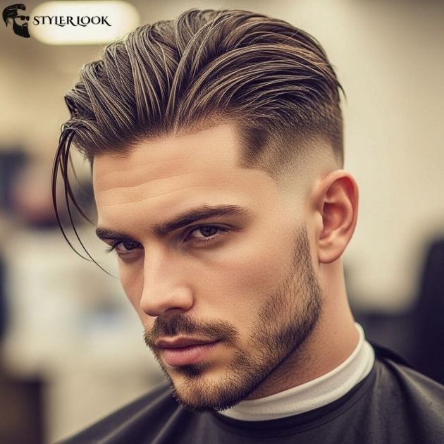 Low Taper Fade with Messy Slick Back