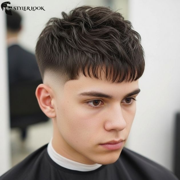 Low Taper Fade with Textured Fringe for Thin Hair