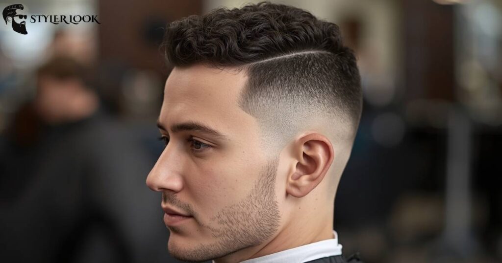 Low Taper with Curly Hard Part