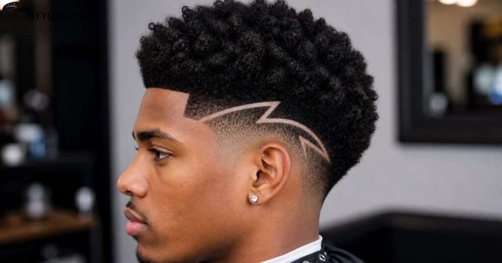 Taper Fade Afro with Design 