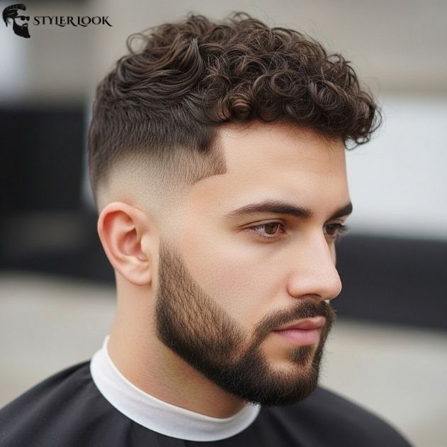 Low Taper Fade Curly Hair with Beard