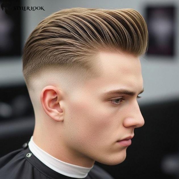 Low Taper Fade Slick Back Pompadour