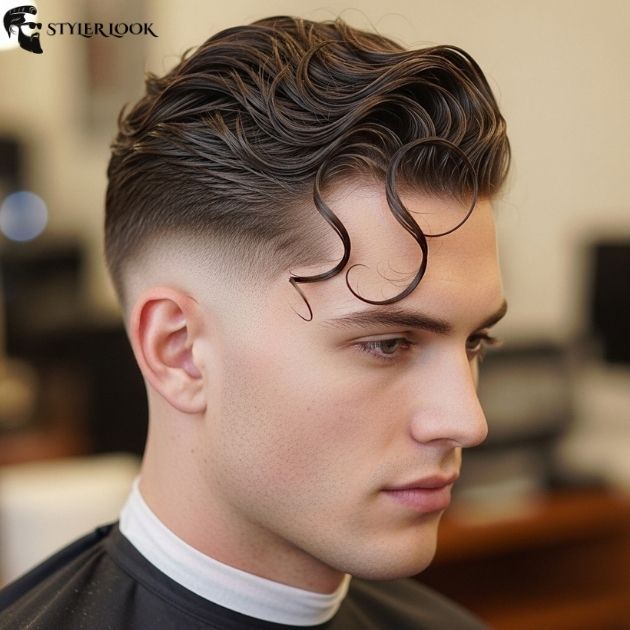 Low Taper Fade Slick Back with Curly