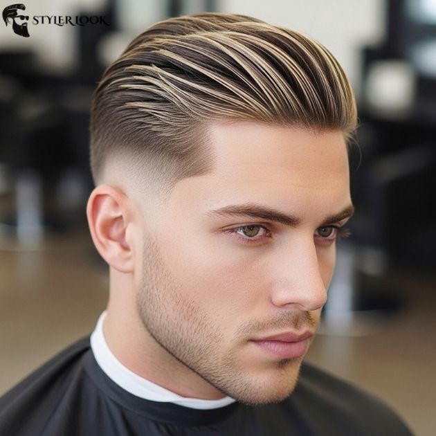 Low Taper Fade Slick Back with Highlights