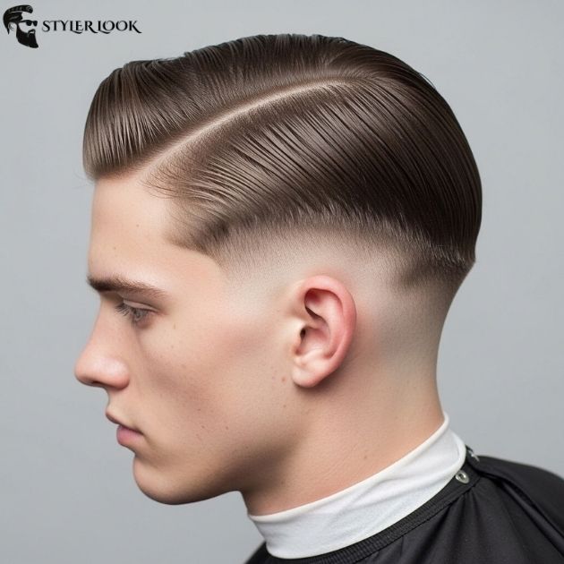Low Taper Fade Slick Back with Waves