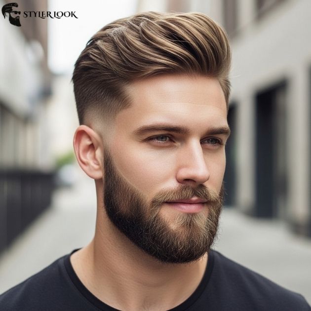 Low Taper Fade with Beard and Long Top