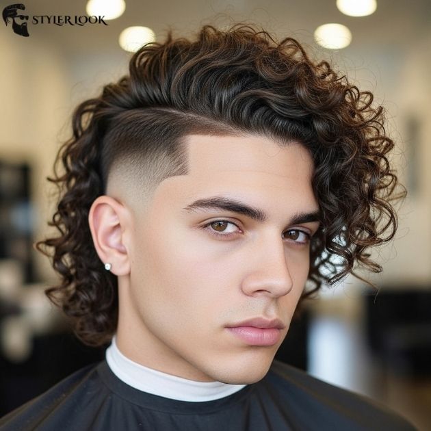 Low Taper Fade with Curly Long Hair