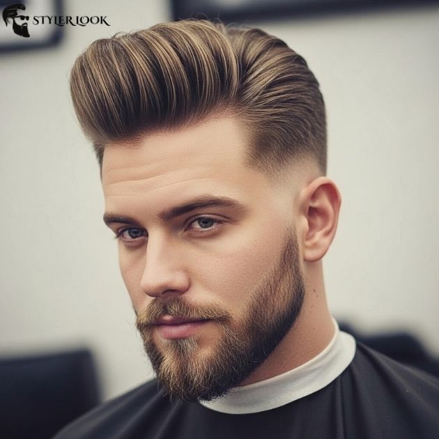 Low Taper with Beard and Pompadour
