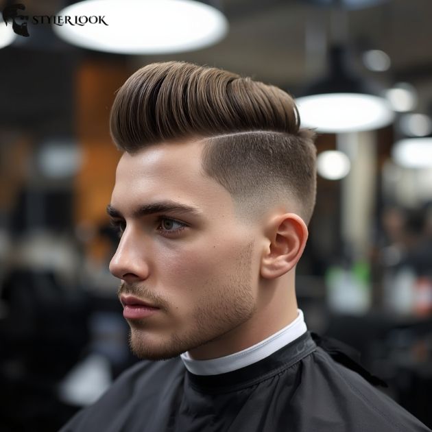 Quiff with Hard Part and Fade