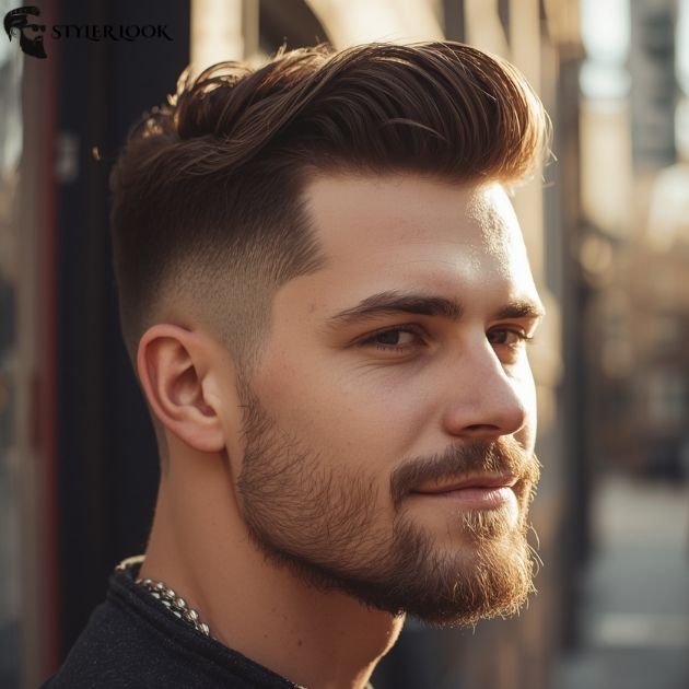 Quiff with Low Taper Fade and Beard
