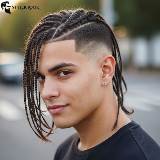 Taper Fade with Long Hair Braids